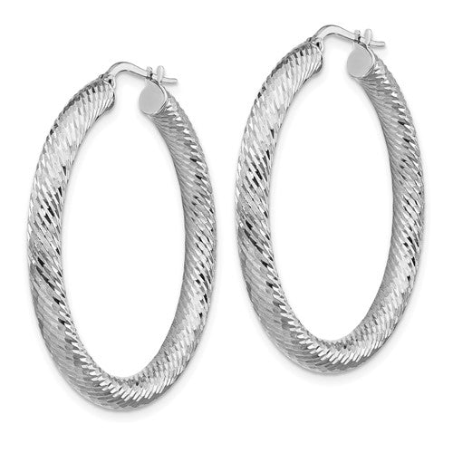 14k white gold diamond cut round hoop earrings 40mm x 4mm