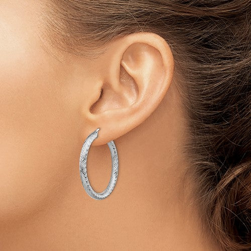 14k white gold diamond cut round hoop earrings 40mm x 4mm