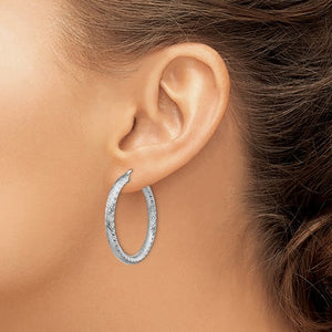 14k White Gold Diamond Cut Round Hoop Earrings 40mm x 4mm