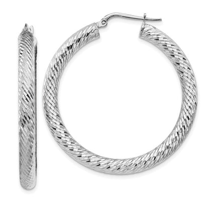 14k white gold diamond cut round hoop earrings 40mm x 4mm