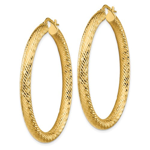 14k yellow gold diamond cut round hoop earrings 44mm x 4mm