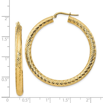 14k yellow gold diamond cut round hoop earrings 44mm x 4mm