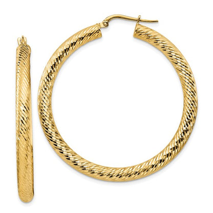 14k yellow gold diamond cut round hoop earrings 44mm x 4mm