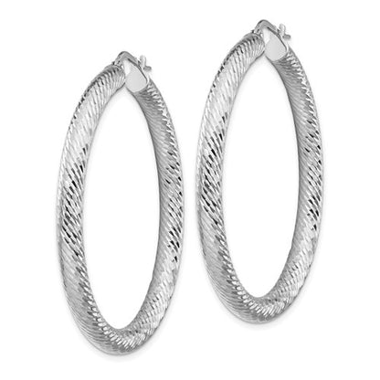 14k white gold diamond cut round hoop earrings 44mm x 4mm