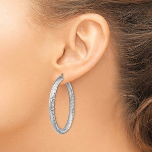 14k White Gold Diamond Cut Round Hoop Earrings 44mm x 4mm