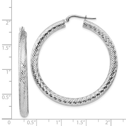 14k white gold diamond cut round hoop earrings 44mm x 4mm