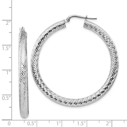 14k white gold diamond cut round hoop earrings 44mm x 4mm