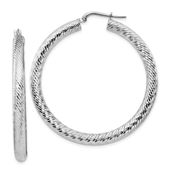 14k white gold diamond cut round hoop earrings 44mm x 4mm