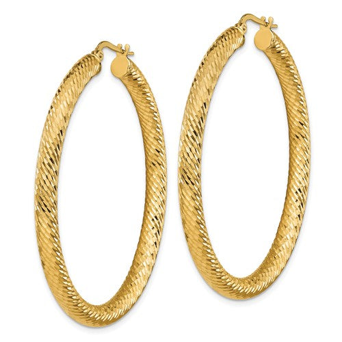 14k Yellow Gold Diamond Cut Round Hoop Earrings 48mm x 4mm