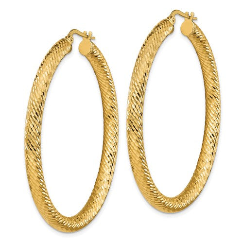 14k yellow gold diamond cut round hoop earrings 48mm x 4mm