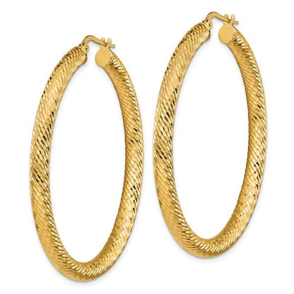 14k yellow gold diamond cut round hoop earrings 48mm x 4mm