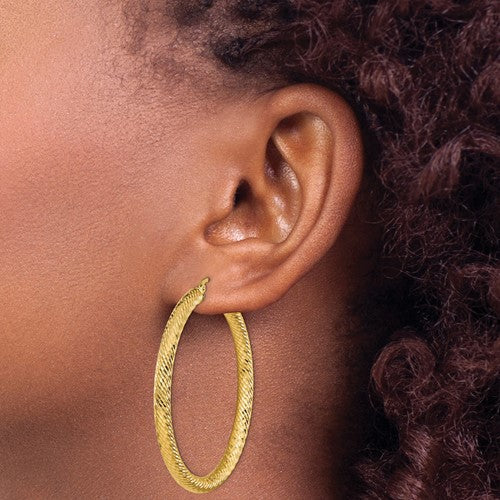 14k Yellow Gold Diamond Cut Round Hoop Earrings 48mm x 4mm