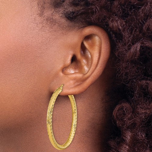 14k yellow gold diamond cut round hoop earrings 48mm x 4mm