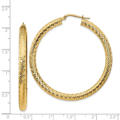 14k yellow gold diamond cut round hoop earrings 48mm x 4mm