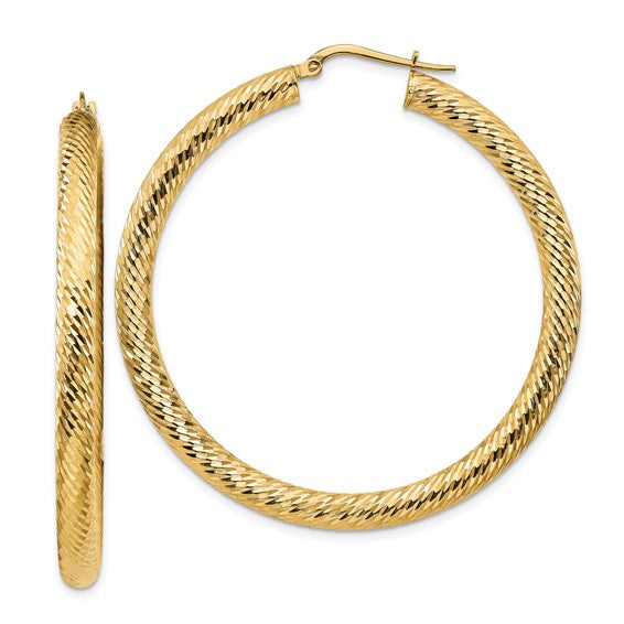 14k yellow gold diamond cut round hoop earrings 48mm x 4mm