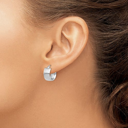 14k white gold round square tube hoop earrings 14mm x 7mm