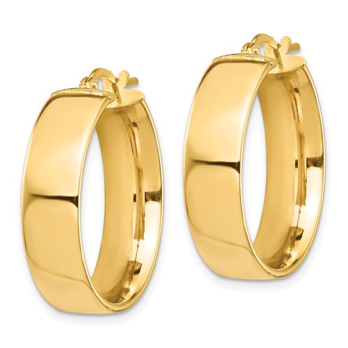 14k yellow gold round square tube hoop earrings 24mm x 7mm