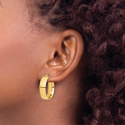 14k yellow gold round square tube hoop earrings 24mm x 7mm