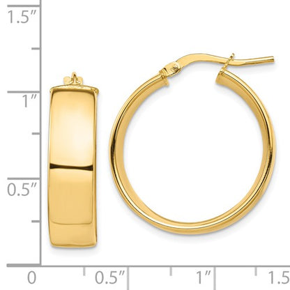 14k yellow gold round square tube hoop earrings 24mm x 7mm