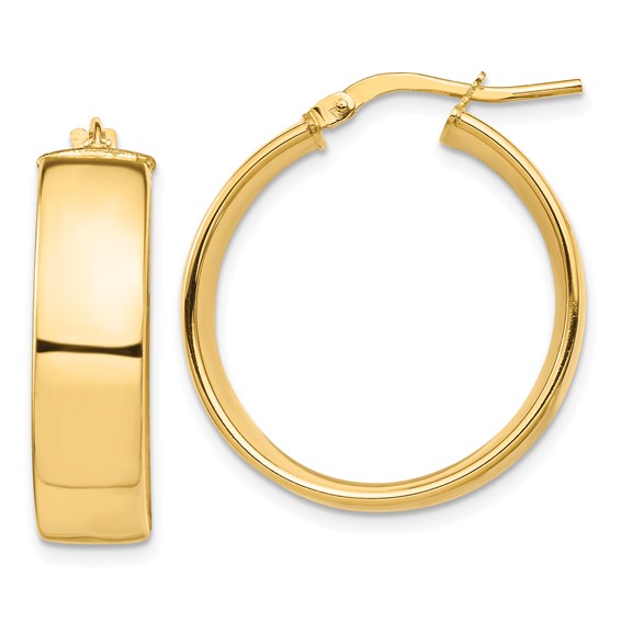 14k yellow gold round square tube hoop earrings 24mm x 7mm