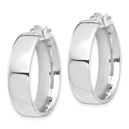 14k white gold round square tube hoop earrings 24mm x 7mm