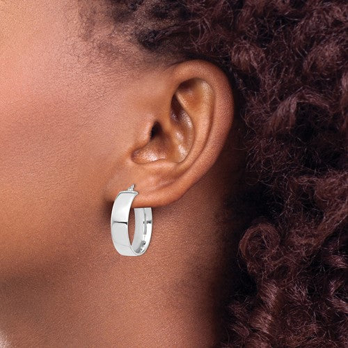 14k white gold round square tube hoop earrings 24mm x 7mm