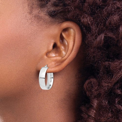14k white gold round square tube hoop earrings 24mm x 7mm