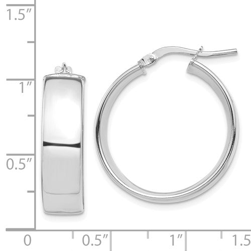 14k white gold round square tube hoop earrings 24mm x 7mm