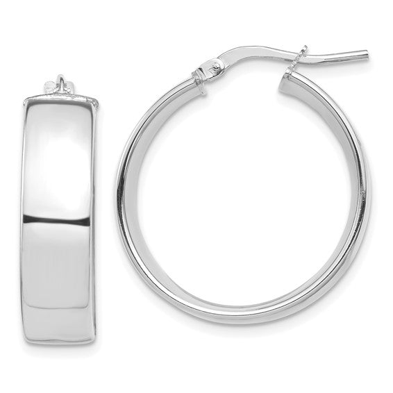 14k white gold round square tube hoop earrings 24mm x 7mm