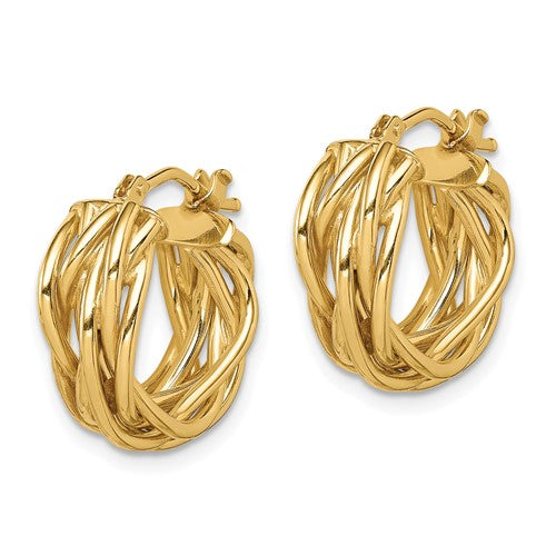 14k yellow gold braided twisted hoop earrings