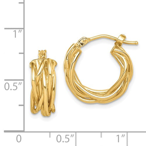 14k yellow gold braided twisted hoop earrings