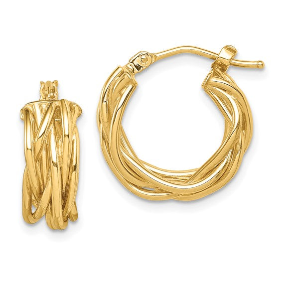 14k yellow gold braided twisted hoop earrings