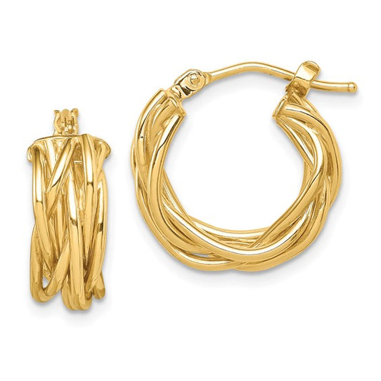 14k yellow gold braided twisted hoop earrings
