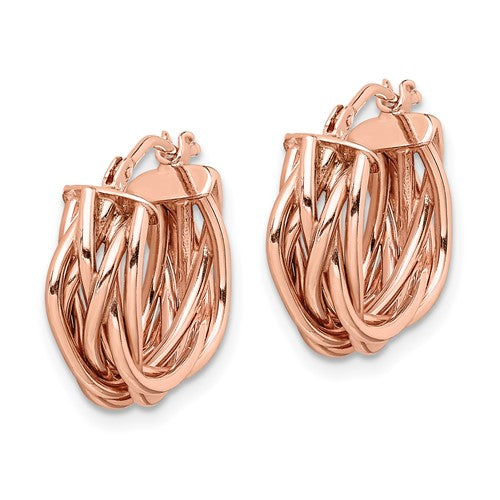 14k rose gold braided twisted hoop earrings
