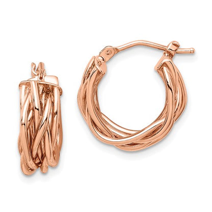 14k rose gold braided twisted hoop earrings