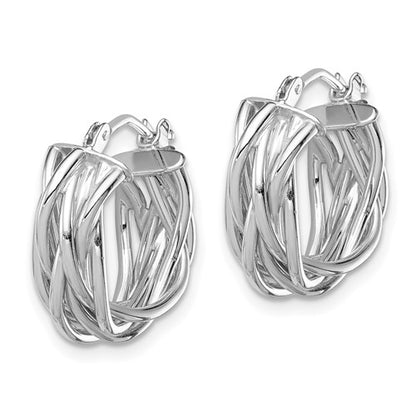 14k white gold braided twisted hoop earrings