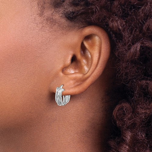 14k white gold braided twisted hoop earrings