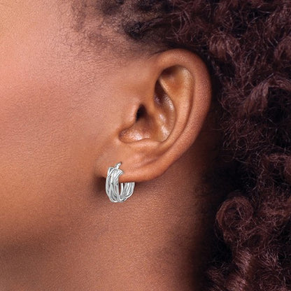 14k white gold braided twisted hoop earrings