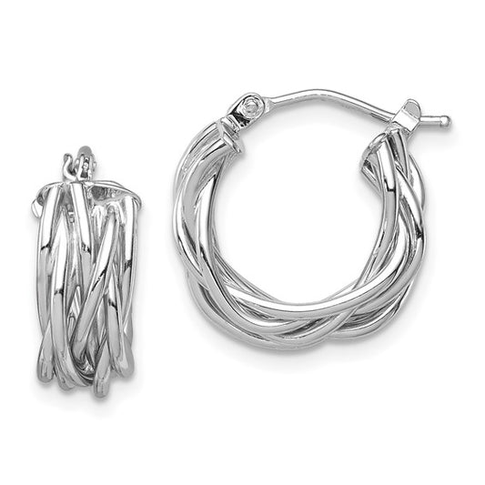 14k white gold braided twisted hoop earrings
