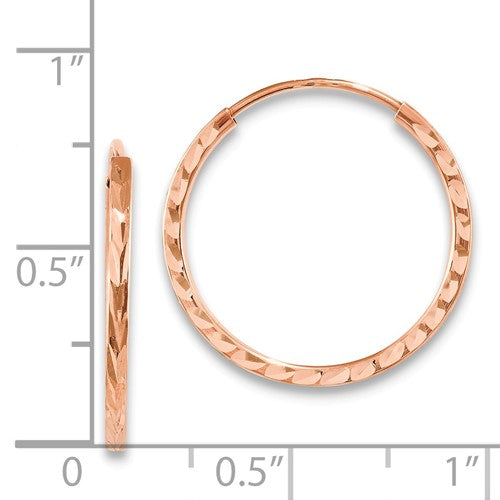 14k Rose Gold Diamond Cut Square Tube Round Endless Hoop Earrings 19mm x 1.35mm