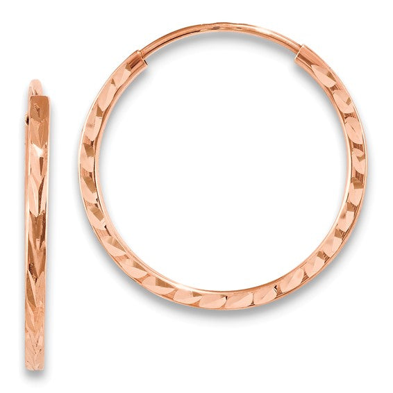 14k rose gold diamond cut square tube round endless hoop earrings 19mm x 1.35mm