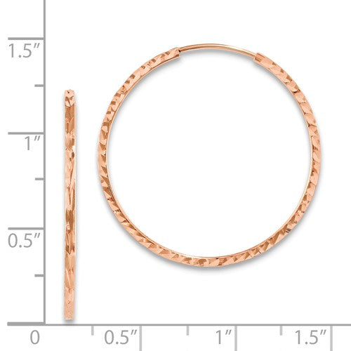 14k Rose Gold Diamond Cut Square Tube Round Endless Hoop Earrings 29mm x 1.35mm