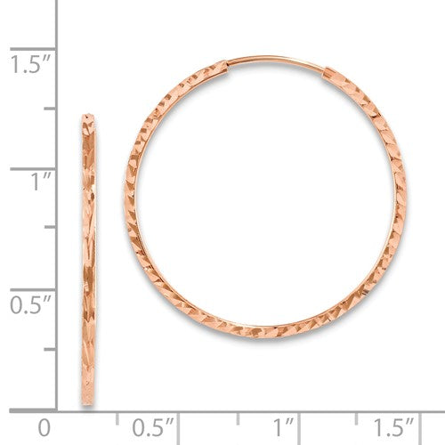 14k rose gold diamond cut square tube round endless hoop earrings 29mm x 1.35mm