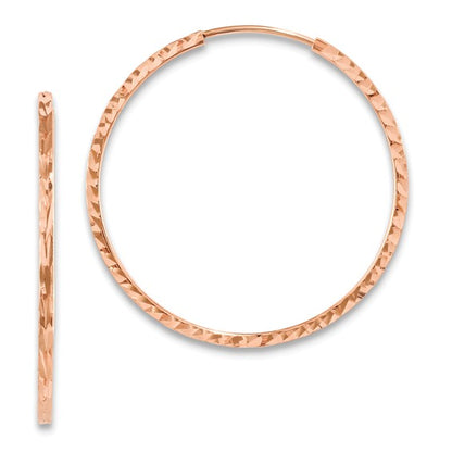 14k rose gold diamond cut square tube round endless hoop earrings 29mm x 1.35mm