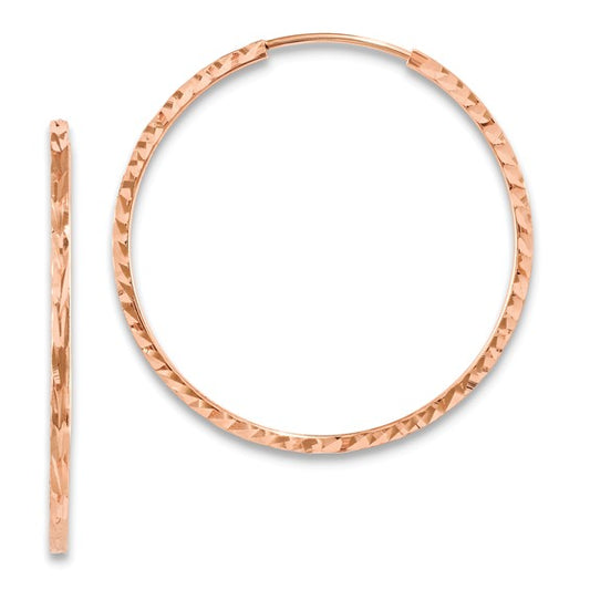 14k rose gold diamond cut square tube round endless hoop earrings 29mm x 1.35mm