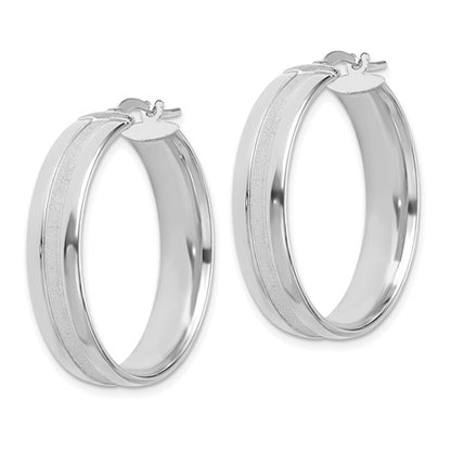 14k white gold round polished satin groove textured hoop earrings 30mm x 6.5mm
