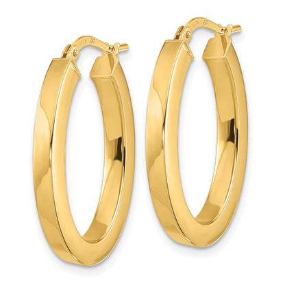 14k yellow gold oval square tube hoop earrings 28mm x 19mm