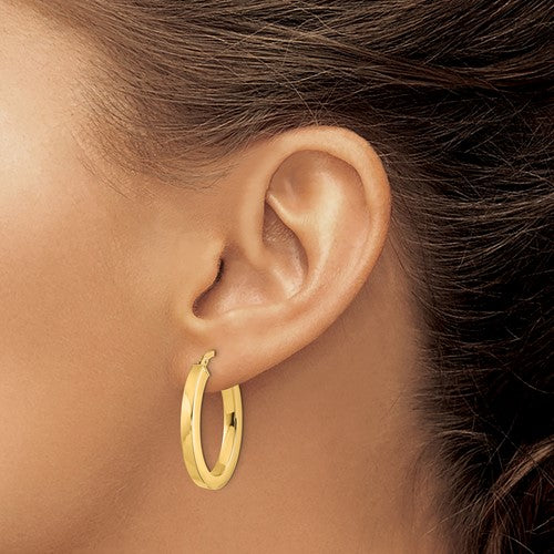 14k yellow gold oval square tube hoop earrings 28mm x 19mm