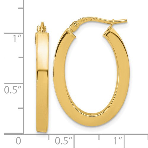 14k yellow gold oval square tube hoop earrings 28mm x 19mm