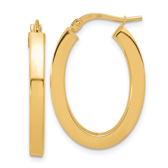 14k yellow gold oval square tube hoop earrings 28mm x 19mm